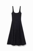 Effen midi-jurk schouderbandjes - BLACK - XS