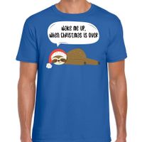 Luiaard Kerst t-shirt / outfit Wake me up when christmas is over blauw voor heren