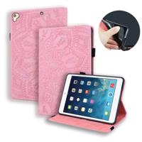 Voor iPad Pro 9 7 inch kalf patroon dubbele vouwen ontwerp reliëf lederen draagtas met houder & kaartsleuven & pen sleuf & elastische band (roze)