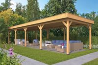Lariks/Douglas Overkapping Oslo XL type 9 1303x430 cm- Plat dak- Onbehandeld lariks Douglas hout- Tuindeco
