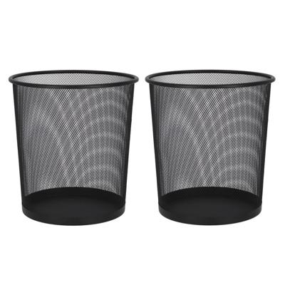 Kantoor prullenbak - 2x stuks - 9 liter - zwart - metaal - papiermand - 19 x 23 x 27 cm