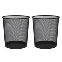 Kantoor prullenbak - 2x stuks - 9 liter - zwart - metaal - papiermand - 19 x 23 x 27 cm