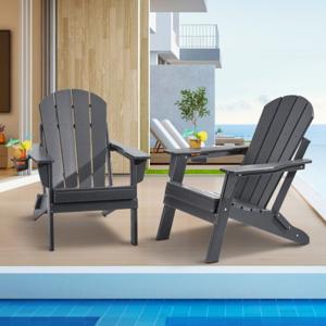 VEVOR set van 2 Adirondack stoelen, tuinstoelen, ligstoelen, opvouwbaar grijs