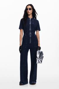 Denim jumpsuit met wassingseffect - BLUE - XL