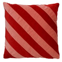 Dutch Decor - PEBBE - Sierkussen velvet 45x45 cm - aurora red - rood - roze - strepen - color blocking - thumbnail