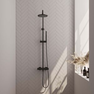 Regendouche Brauer Black Showerpipe met Thermostaat 20cm Mat Zwart