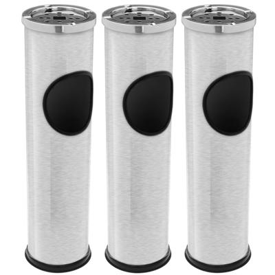 Staande asbak - 3x - zilver - 56 cm - RVS - met afvalbakje - Terrasasbak