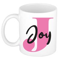 Naam mok Joy - roze - wit - keramiek - 300 ml - verjaardag/cadeau beker