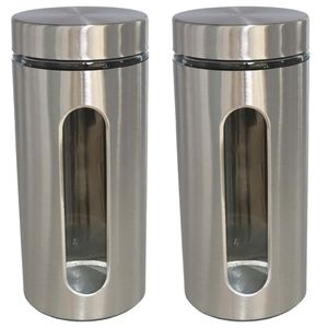 2x stuks voedsel bewaren keuken voorraad pot - zilver metaal - deksel - 1300 ml