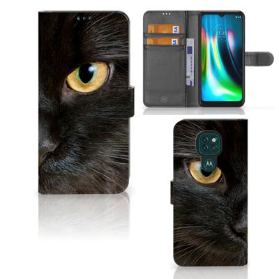 Motorola Moto G9 Play | E7 Plus | Telefoonhoesje | Met pasjeshouder | Zwarte Kat