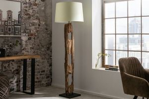 Massieve vloerlamp BARRACUDA 177cm natuurlijk ijzerhout katoenen kap witte boomstam - 41046