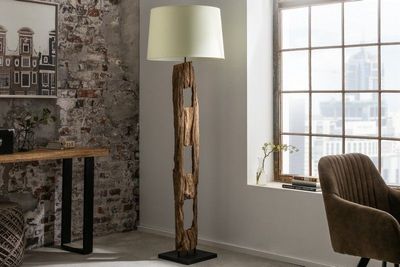 Massieve vloerlamp BARRACUDA 177cm natuurlijk ijzerhout katoenen kap witte boomstam - 41046