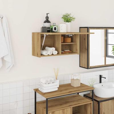 Badkamerwandkast 60x25x30 cm bewerkt hout artisanaal eikenkleur