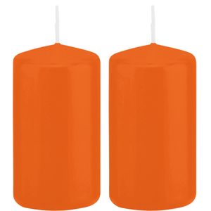 2x Oranje cilinderkaarsen/stompkaarsen 6 x 12 cm 40 branduren