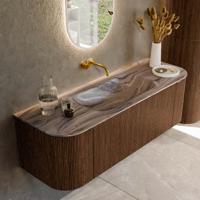 Badmeubel Mondiaz Kurve-Dlux | 140 cm | Meubelkleur Walnut | Wastafelkleur Sombra | Solid surface | Wasbak midden spoelbak | Zonder kraangat(en) Badmeubel Mondiaz Kurve-Dlux | 140 cm | Meubelkleur Walnut | Wastafelkleur Sombra | Solid surface | Wasbak midden spoelbak | Zonder kraangat(en)