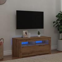 Tv-meubel met LED 90x35x40 cm bewerkt hout artisanaal eiken