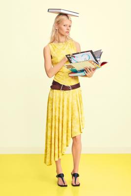 Asymmetrische jurk met print - YELLOW - L