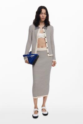 Gestreepte midi gebreide rok - WHITE - XL