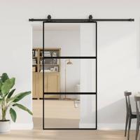 Schuifdeur met beslagset 102,5x205 cm gehard glas zwart