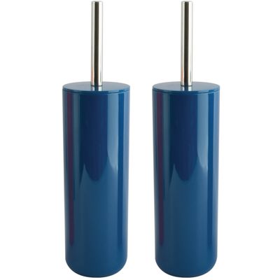 Toiletborstel in houder/wc-borstel - 2x Porto - kunststof - marine blauw - 38 x 9 cm