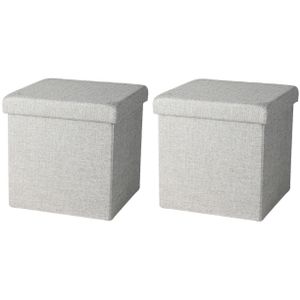 Poef/hocker - 2x - opbergbox zit krukje - lichtgrijs - polyester/mdf - 38 x 38 cm - opvouwbaar