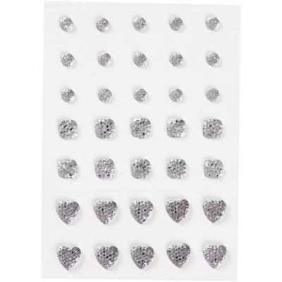 Vivi Gade Strasstenen, rond, vierkant, hart, afm 6+8+10 mm, zilver, 35 stuk/ 1 doos