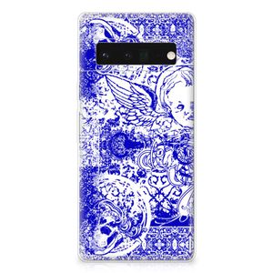 Silicone Back Case Google Pixel 6 Pro Angel Skull Blauw