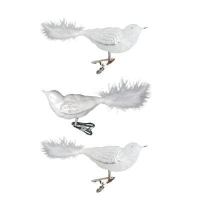 Krebs Decoratie vogels - 3x - wit - 11 cm - op clip - glas