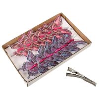 Decoratie vlinders op clip - 12x stuks - roze en paars - 9 cm - kunststof