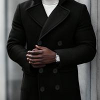 Bon&Bon Homme Men's Navy Blue Double Breasted Wool-Like Overcoat Black / M