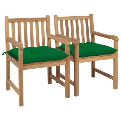 Tuinstoelen 2 st met groene kussens massief teakhout
