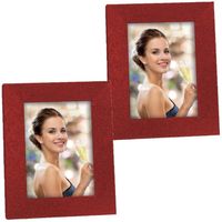 2x stuks houten fotolijstje rood met glitters geschikt voor een foto van 15 x 20 cm - Fotolijsten - thumbnail