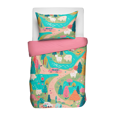 Dekbedovertrek Katoen Pinky Roads Default Fresh And Co Kids - Dekbed-Discounter.nl