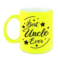 Best Uncle Ever cadeau mok / beker neon geel 330 ml - verjaardag / bedankje - kado oom   - - thumbnail