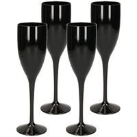 12x stuks onbreekbaar champagne/prosecco flute glas zwart kunststof 15 cl/150 ml