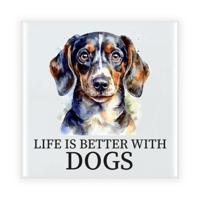 Cadeau tegel hondenliefhebber - Teckel hond - keramiek - waterverf - 15 x 15 cm