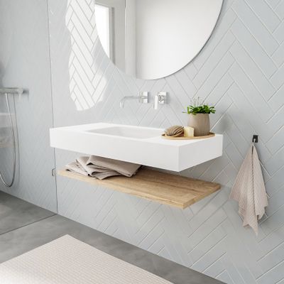 Mondiaz Alan badmeubel 100 cm planchet washed oak vrijhangend wastafel midden zonder kraangat wit