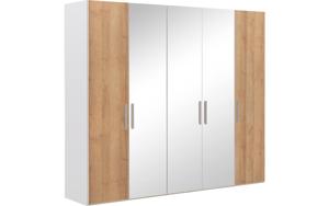 Goossens Kledingkast Easy Storage Ddk, Kledingkast 253 cm breed, 220 cm hoog, 2x draaideur en 3x spiegel draaideur midden