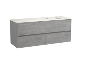 Storke Seda zwevend badmeubel 150 x 52 cm beton grijs met Mata asymmetrisch rechtse wastafel in matte Solid Surface