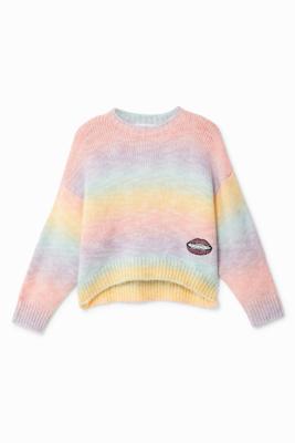 Oversized gebreide trui in regenboogkleuren - RED - 5/6