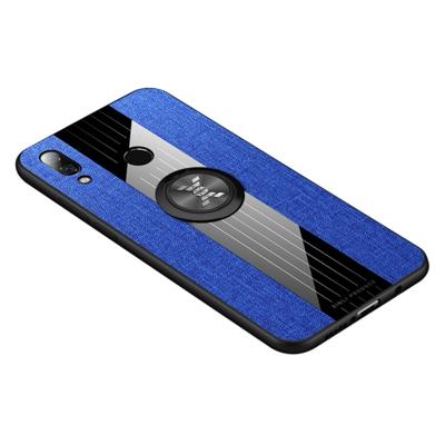 Voor Huawei Nova 3e XINLI stiksels doek Textue schokbestendig TPU beschermhoes met ring houder (blauw)