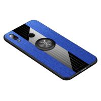 Voor Huawei Nova 3e XINLI stiksels doek Textue schokbestendig TPU beschermhoes met ring houder (blauw)