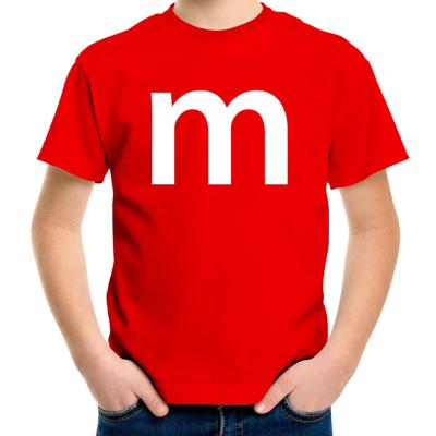 Letter M verkleed t-shirt - rood - voor kinderen - M en M - carnavalskleding