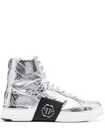 Philipp Plein baskets montantes à effet peau de serpent - Argent