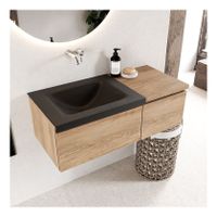 Mondiaz Bukla 100cm badmeubel met module 40 kleur washed oak 2 lades met wastafel links zonder kraangat kleur urban