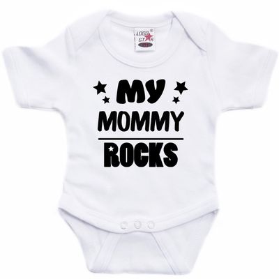 Rompertje - my mommy rocks - wit - kraam/moederdag cadeau Rompertje - my mommy rocks - wit - kraam/moederdag cadeau