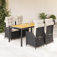 5-delige Tuinset met kussens poly rattan zwart