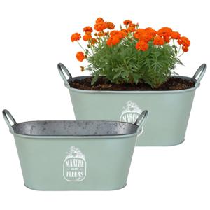 Plantenpot/bloempot teil voor buiten - 2x - zink - jadegroen - L39 x B16 x H21 cm