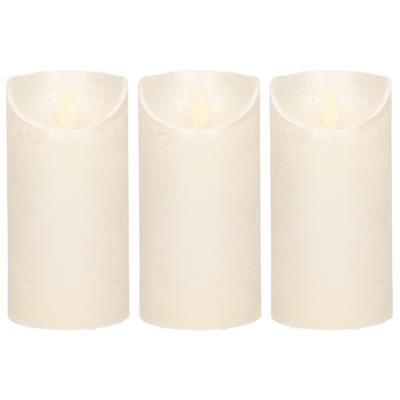 Led kaars/stompkaars - 3x - creme/parel wit - H15 x D7,5 cm - wax - warm wit licht - bewegende vlam