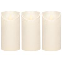 Led kaars/stompkaars - 3x - creme/parel wit - H15 x D7,5 cm - wax - warm wit licht - bewegende vlam